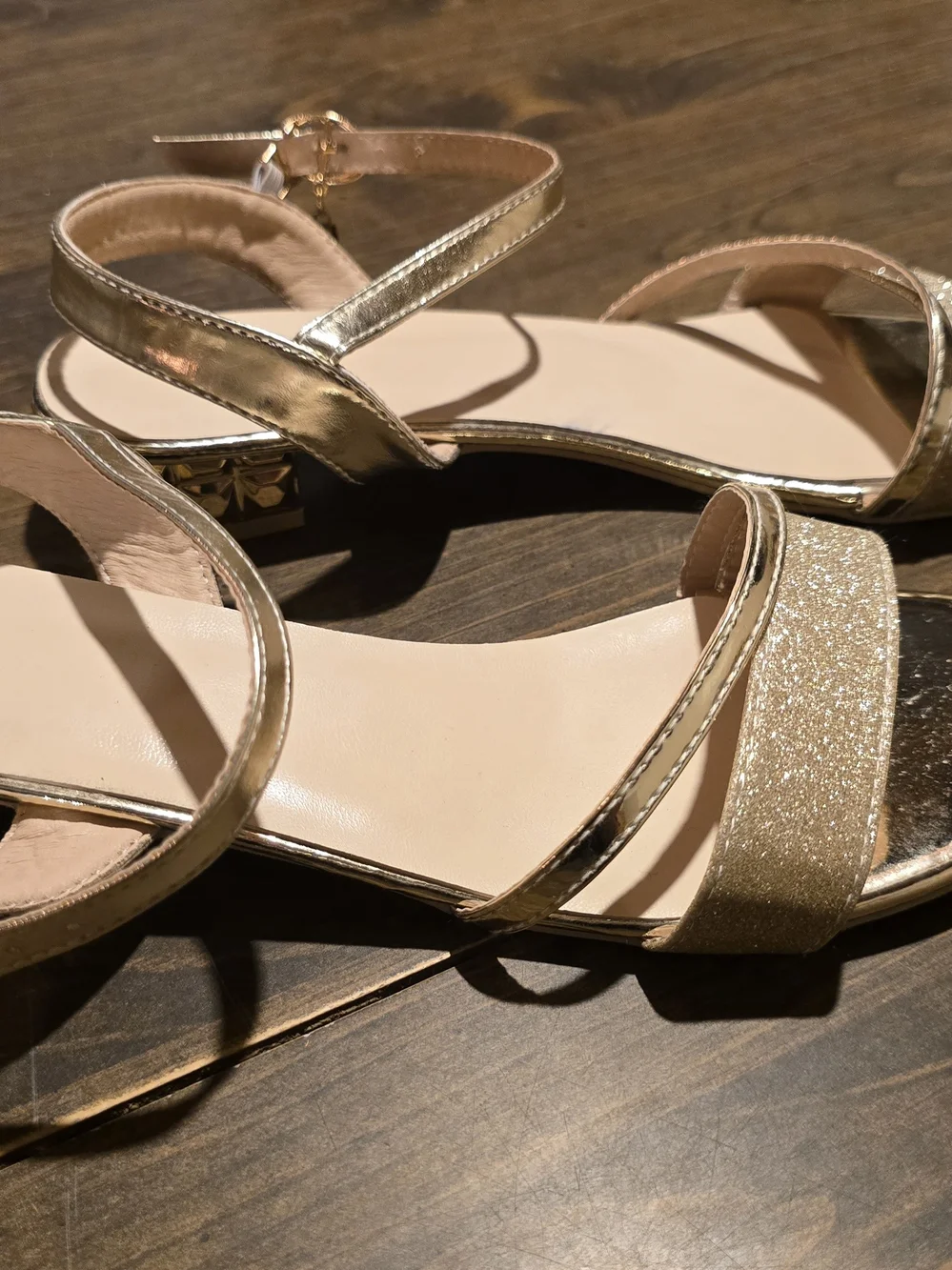 Elegant Gold Ankle-Strap Low Heel Sandals for Women